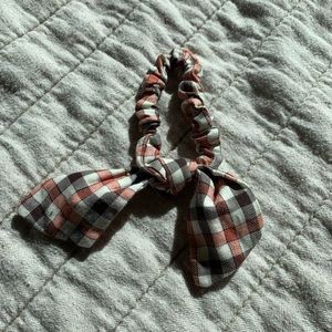 Madewell Black/Orange Plaid Hair Scrunchie with Ribbon